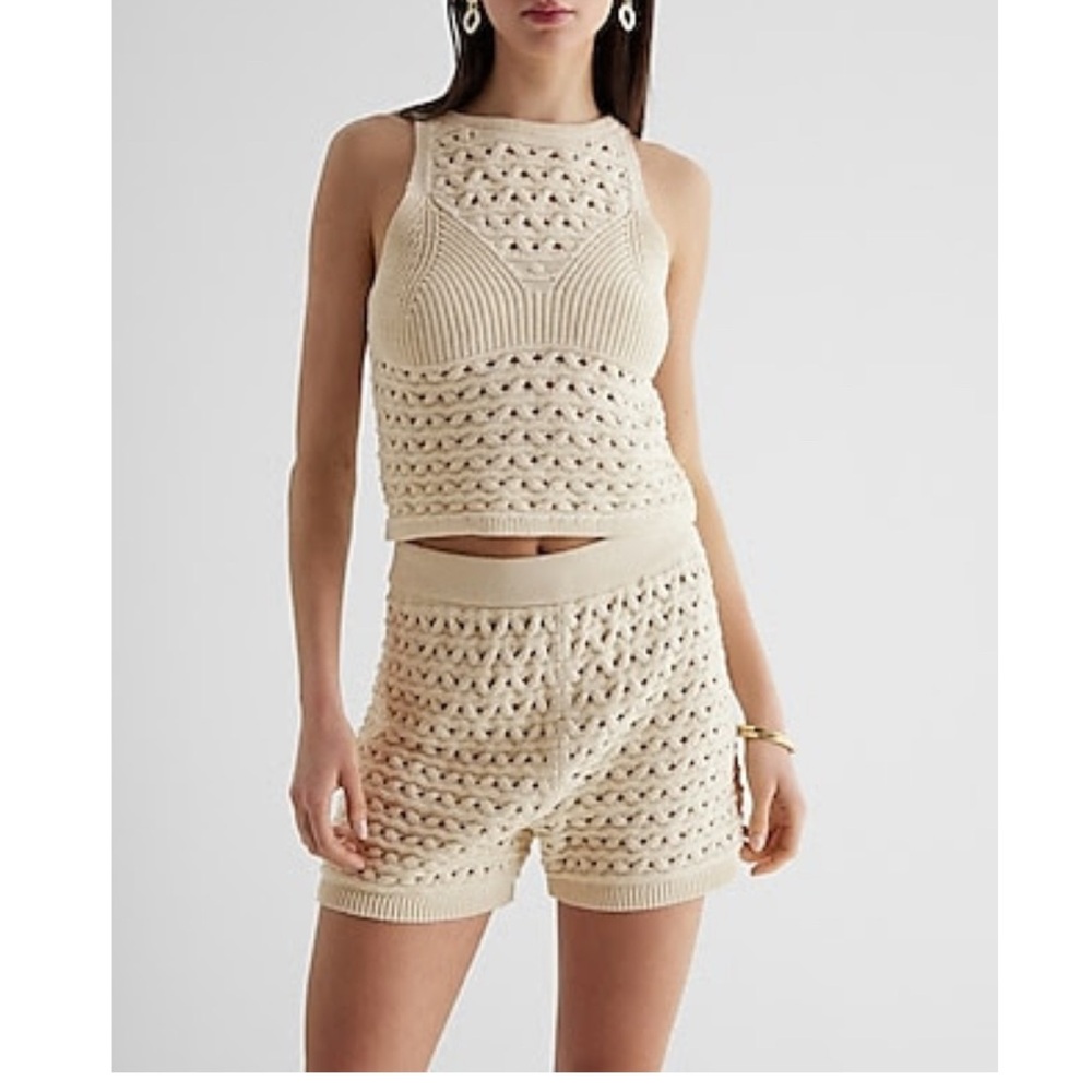 Cream Crochet Knit Shorts